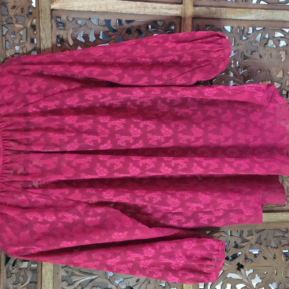 🌟 LC Lauren Conrad Burgundy Patterned Blouse Size L - Picture 5 of 5